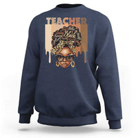 Navy crewneck sweatshirt with front graphic portrait and Teacher text