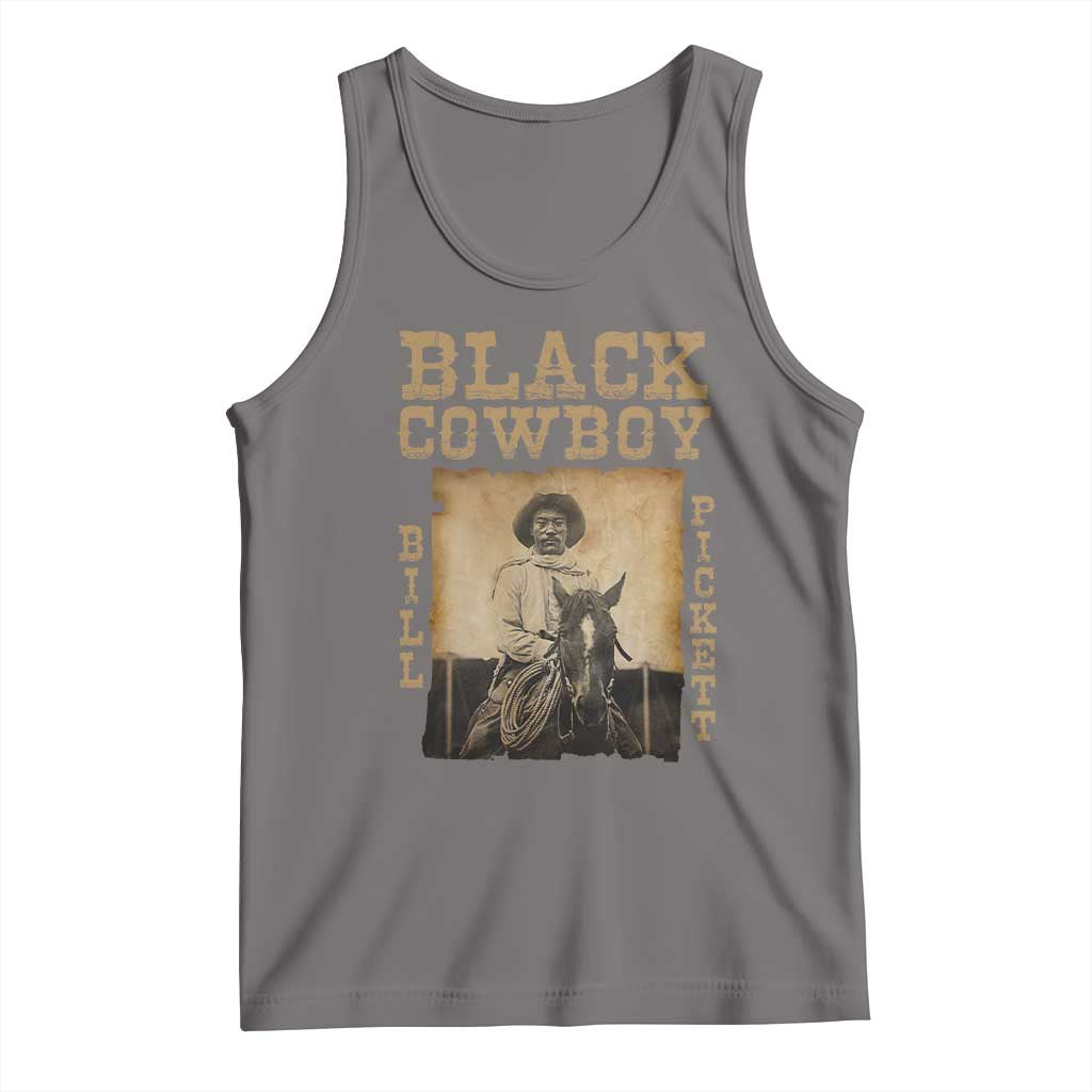 Dark gray cowboy graphic tank top with 'Black Cowboy' vintage text