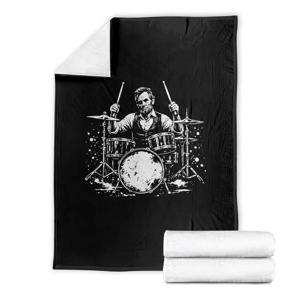 Vintage Abraham Lincoln Playing Drums Graphic Throw Blanket Abe Musician Patriotic Rockstar Drummer President