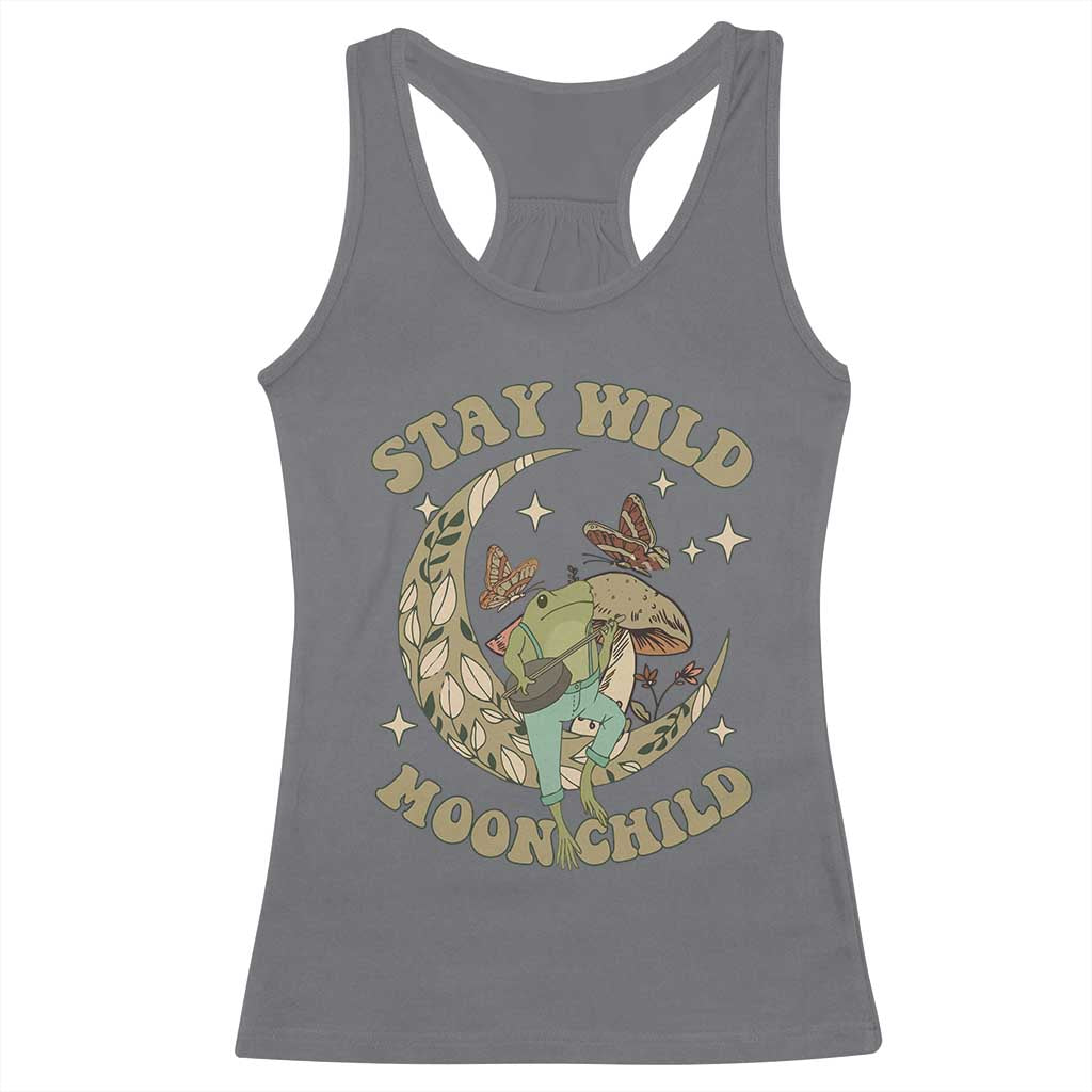 Cottagecore Aesthetic Frog Racerback Tank Top Stay Wild Moon Child Playing Banjo On Mushroom With Butterflies