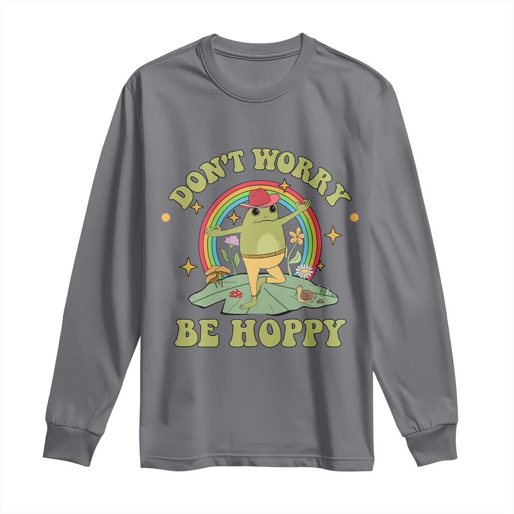 Cottagecore Aesthetic Frog Long Sleeve Shirt Don't Worry Be Hoppy Meditating