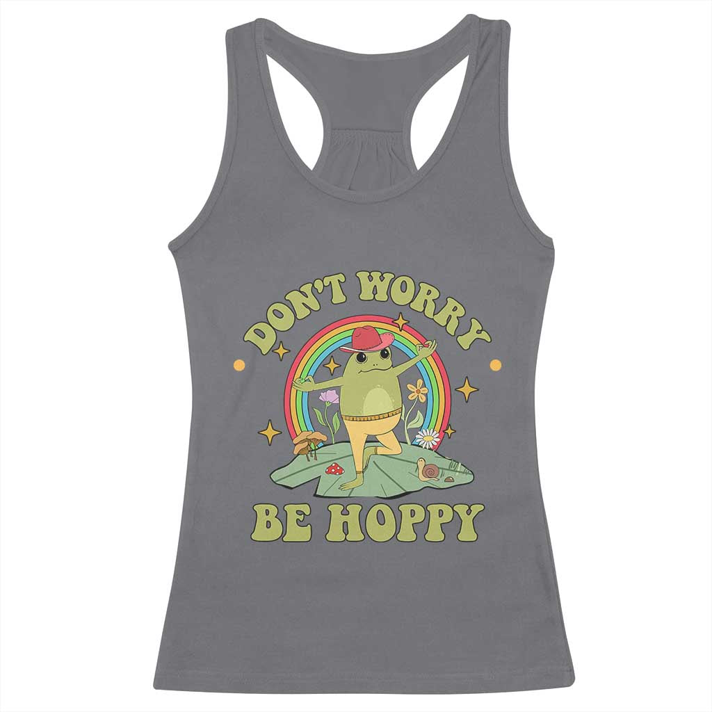 Cottagecore Aesthetic Frog Racerback Tank Top Don't Worry Be Hoppy Meditating