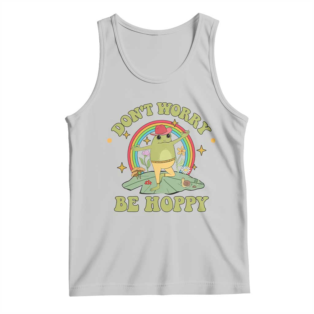 Cottagecore Aesthetic Frog Tank Top Don't Worry Be Hoppy Meditating