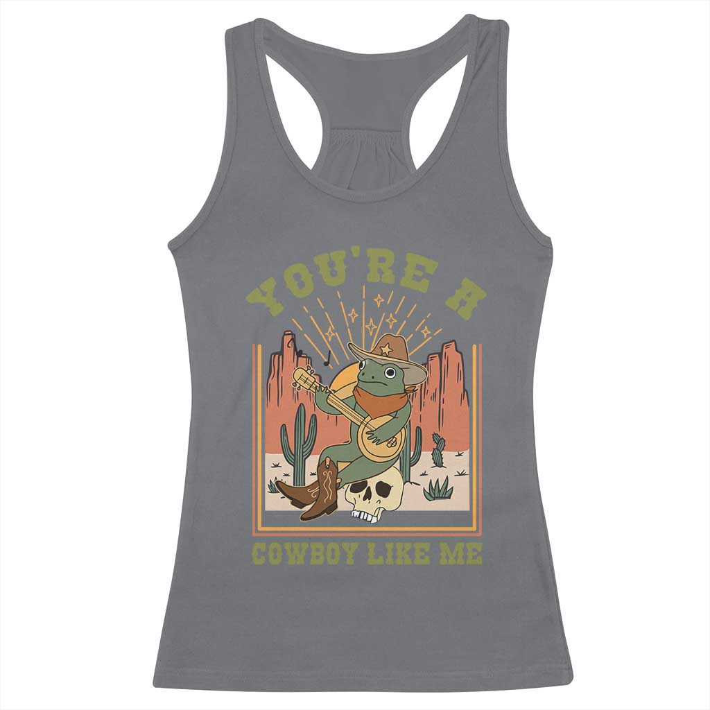 Cottagecore Aesthetic Frog Racerback Tank Top You're A Cowboy Like Me Playing Banjo Western Style