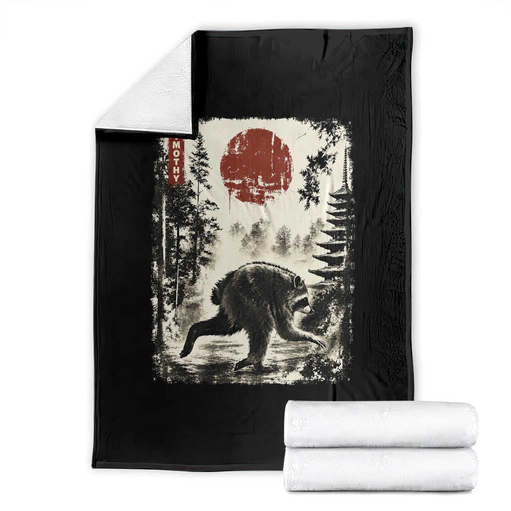 Jimothy the Raccoon Japanese Ukiyo-e Style Vintage Graphic Throw Blanket Viral Seattle Trash Panda Feral Legend Supporter