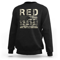 Black crewneck sweatshirt with soldier and stars-and-stripes graphic across chest