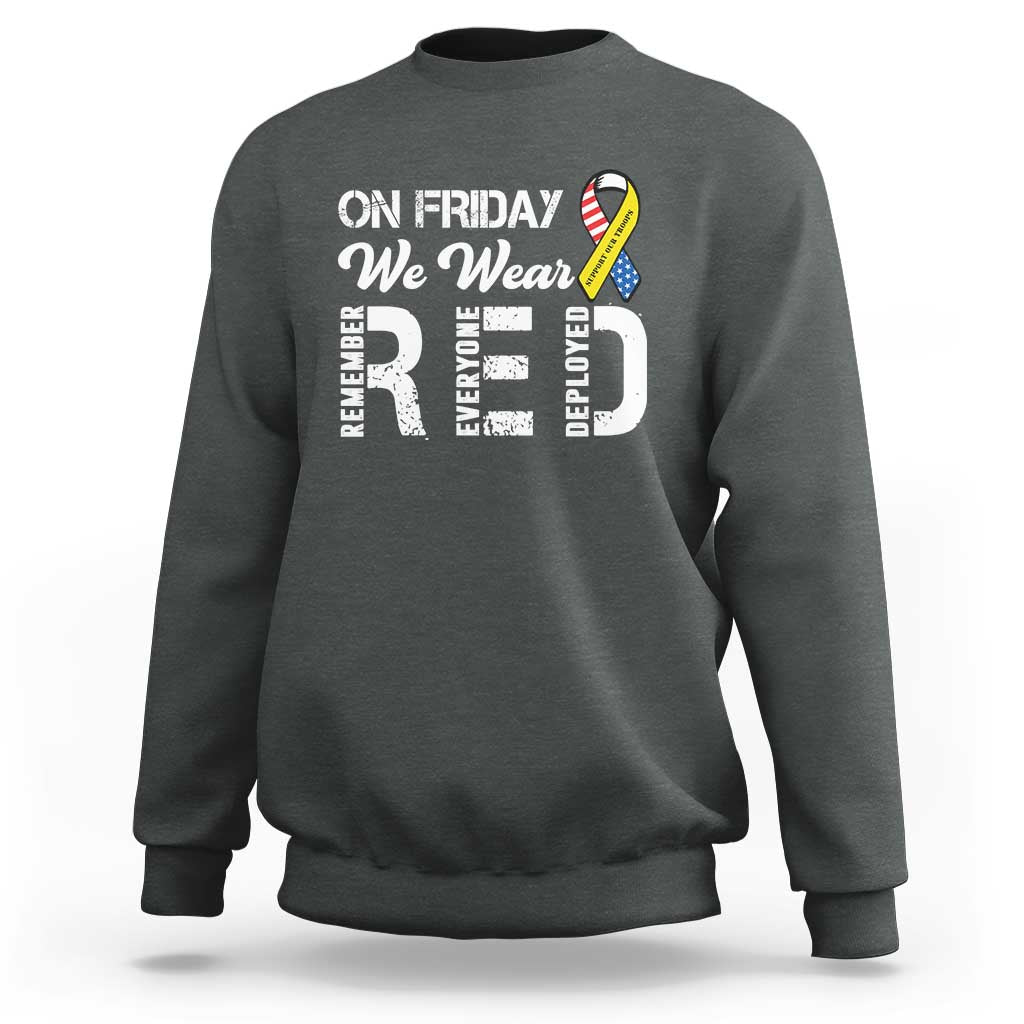 Crewneck sweatshirt, dark heather gray, long sleeves with front graphic ribbon and text
