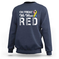 Crewneck sweatshirt, navy blue, long sleeves with front graphic ribbon and text