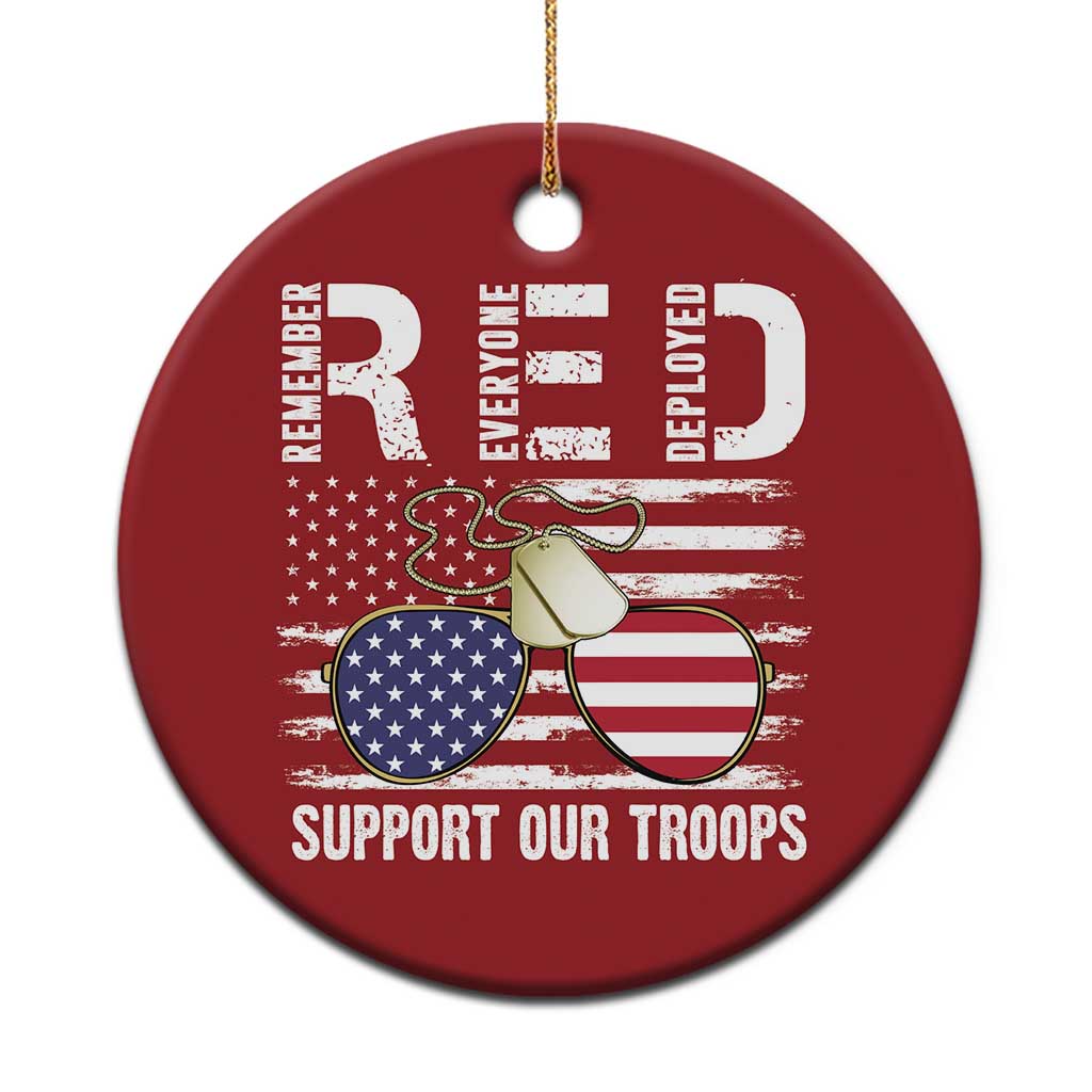 Red Friday Christmas Ornament R.E.D Remember Everyone Deployed American Flag Glasses Dog Tag - Wonder Print Shop