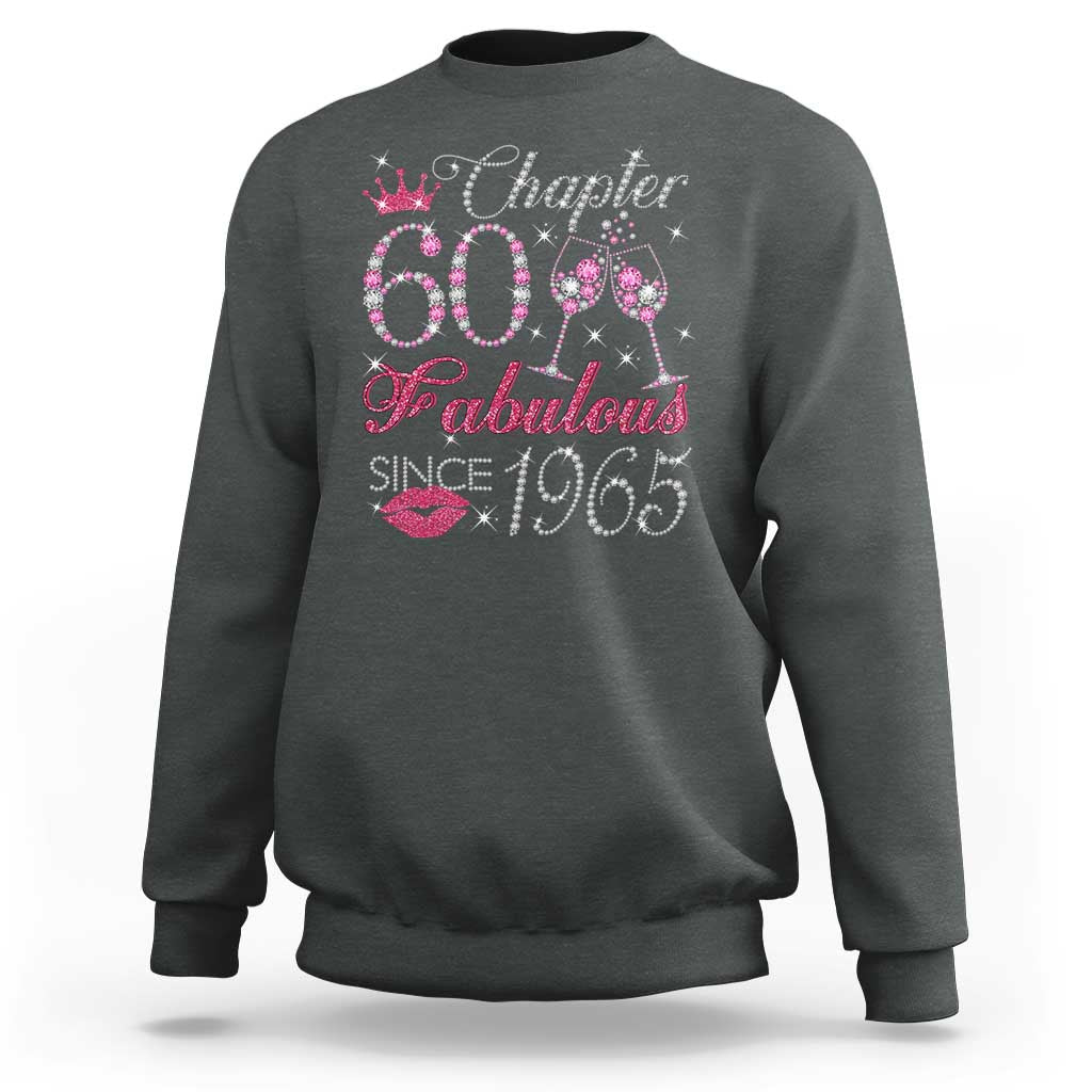 Women's 60th birthday sweatshirt, dark heather gray crewneck with glitter graphic print
