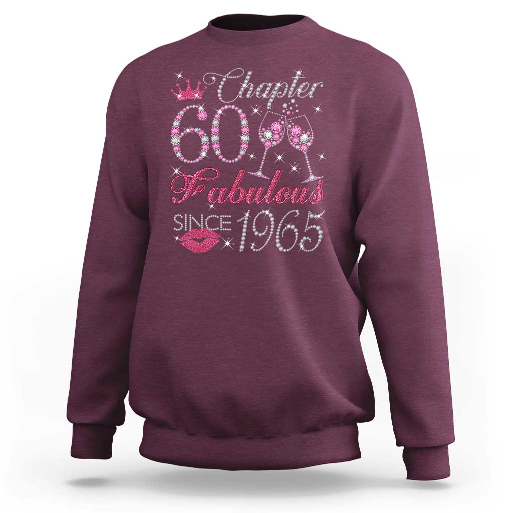Women's 60th birthday sweatshirt, maroon crewneck with glitter graphic print