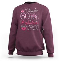 Women's 60th birthday sweatshirt, maroon crewneck with glitter graphic print