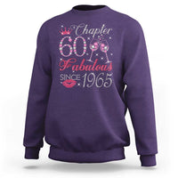 Women's 60th birthday sweatshirt, purple crewneck with glitter graphic print