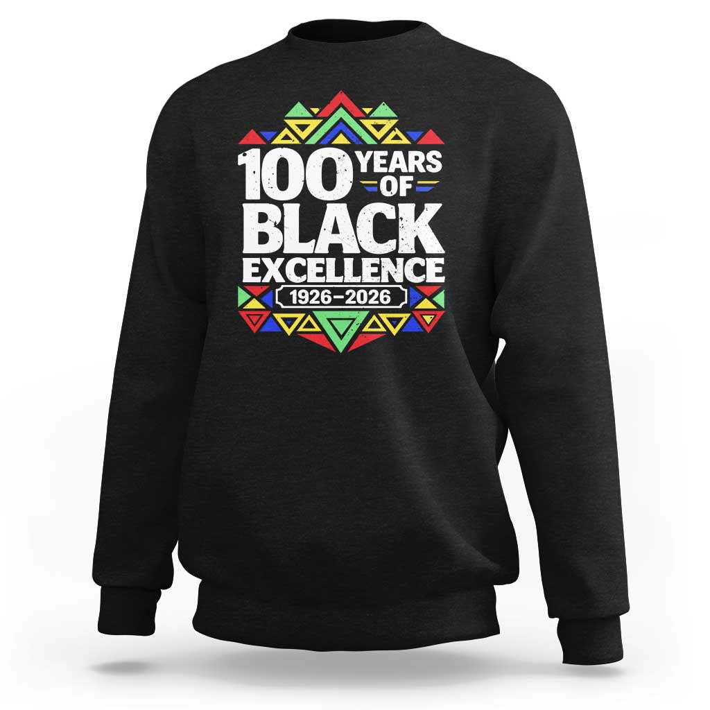 100 Years of Black Excellence 1926 2026 Sweatshirt African Tribal Pattern Heritage Celebrating Black History