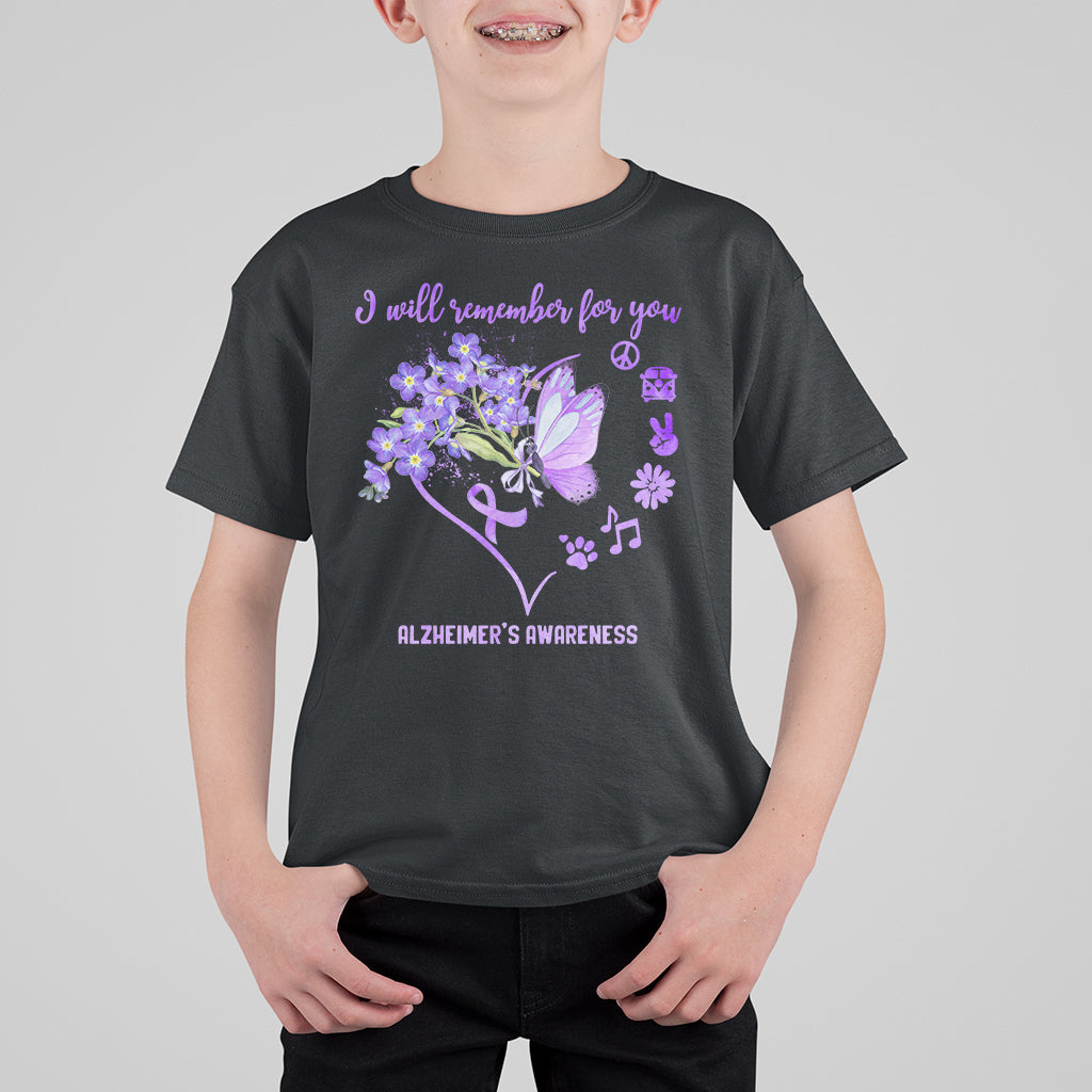 Alzheimer's Awareness T Shirt For Kid I Will Remember For You Butterfly Support Squad Alzheimer's Warrior - Wonder Print Shop