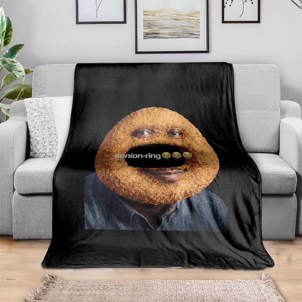 Funny Sonion Ring Cursed Meme Graphic Throw Blanket Surreal Deep Fried Onion Ring Joke