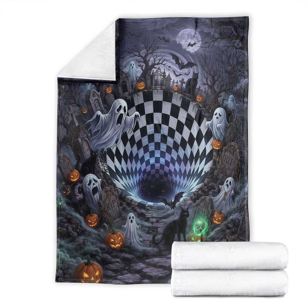 Horror Graveyard Ghosts Checkerboard Vortex 3D Halloween Optical Illusion Throw Blanket