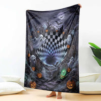 Horror Graveyard Ghosts Checkerboard Vortex 3D Halloween Optical Illusion Throw Blanket