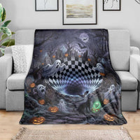 Horror Graveyard Ghosts Checkerboard Vortex 3D Halloween Optical Illusion Throw Blanket