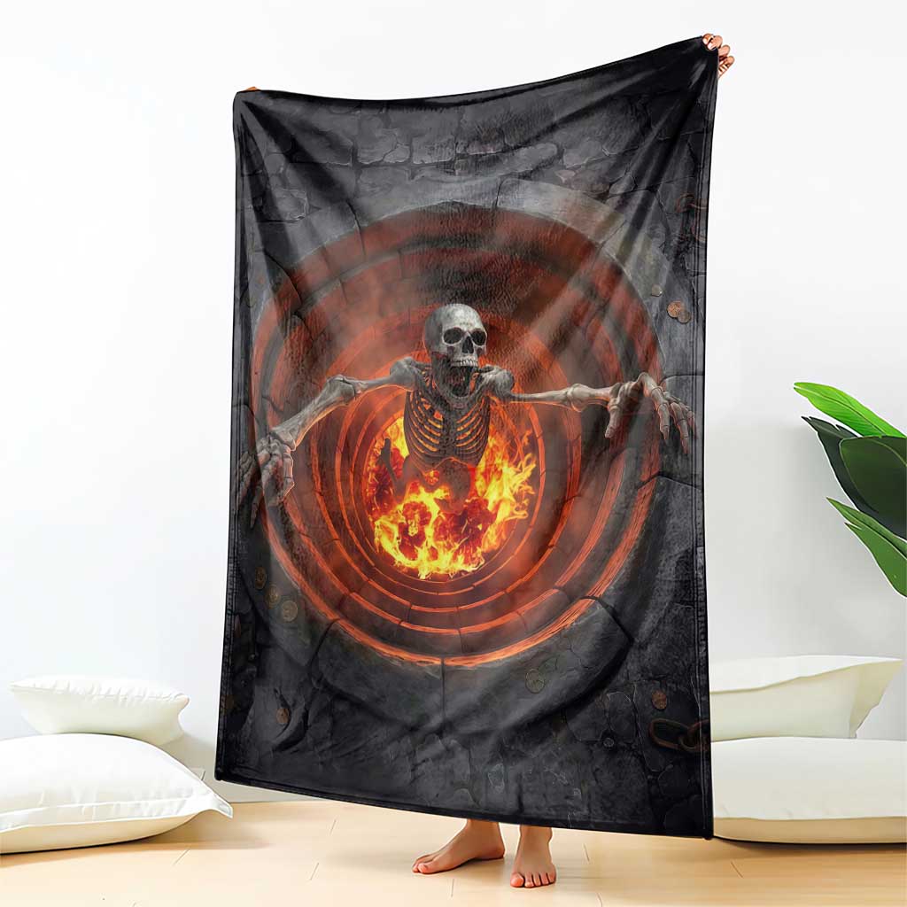 Screaming Skeleton from Fiery Pit 3D Halloween Optical Illusion Throw Blanket Spooky Gothic Horror Graphic