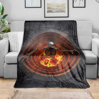 Screaming Skeleton from Fiery Pit 3D Halloween Optical Illusion Throw Blanket Spooky Gothic Horror Graphic