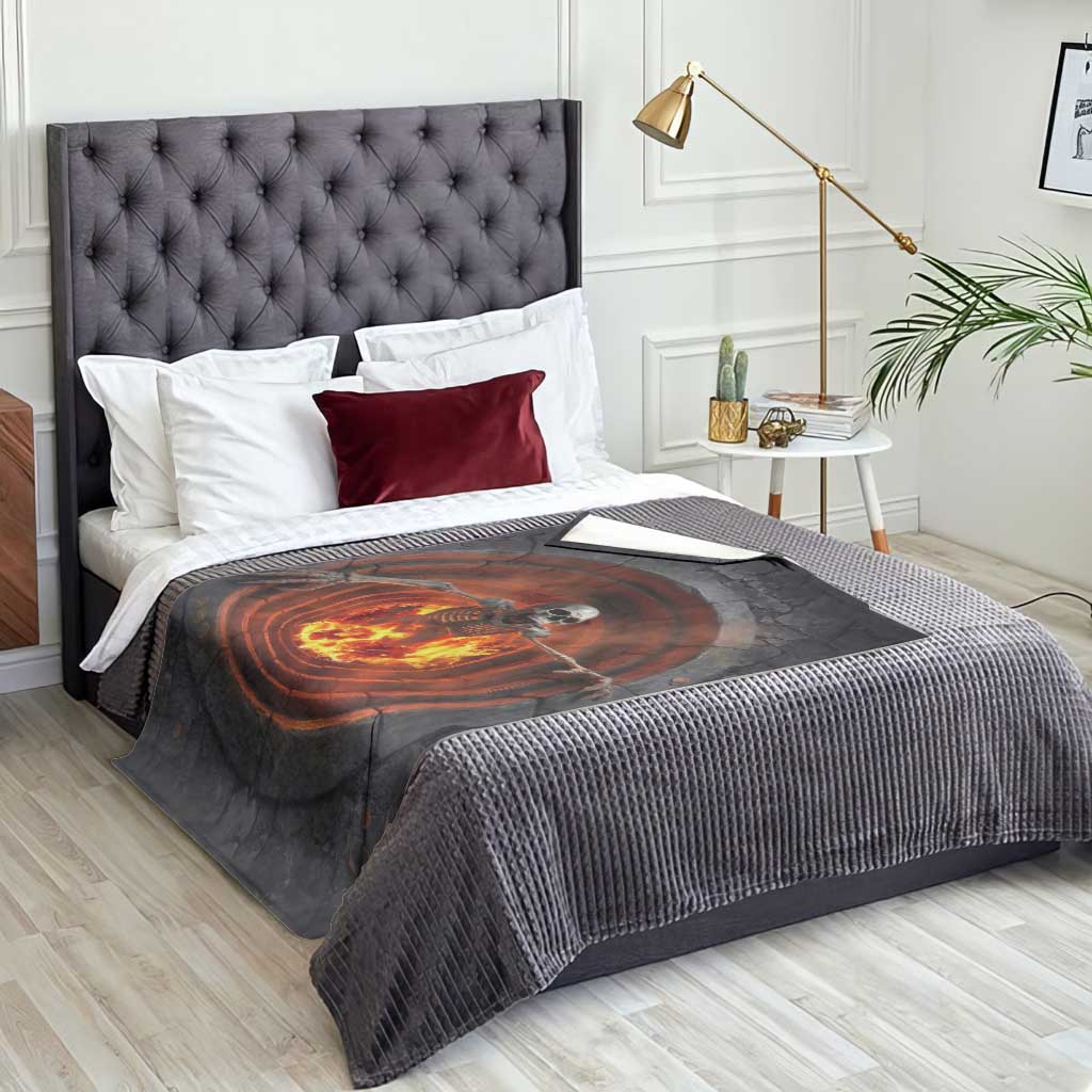 Screaming Skeleton from Fiery Pit 3D Halloween Optical Illusion Throw Blanket Spooky Gothic Horror Graphic