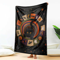 Cute Black Cat Patchwork Quilt Vortex 3D Halloween Optical Illusion Throw Blanket
