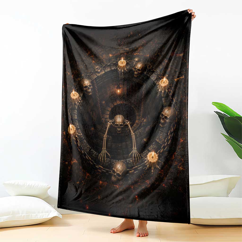 Spooky Halloween Skeleton Dungeon Pit 3D Optical Illusion Throw Blanket Candles Gothic Horror Graphic