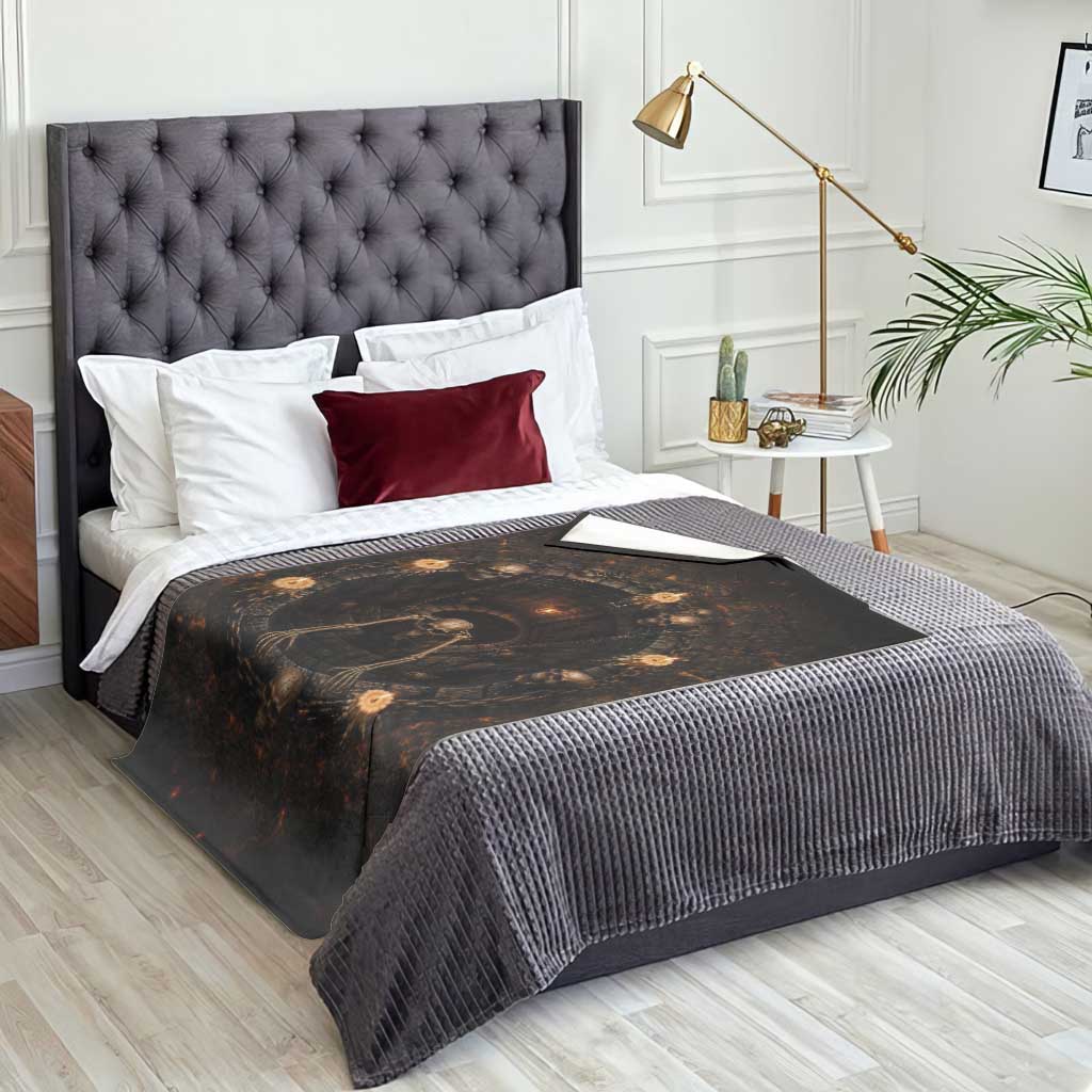 Spooky Halloween Skeleton Dungeon Pit 3D Optical Illusion Throw Blanket Candles Gothic Horror Graphic
