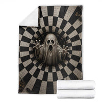 Spooky Screaming Ghost 3D Halloween Optical Illusion Throw Blanket Boo Sheet Checkerboard Vortex Graphic