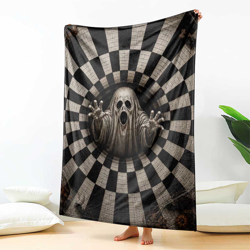 Spooky Screaming Ghost 3D Halloween Optical Illusion Throw Blanket Boo Sheet Checkerboard Vortex Graphic