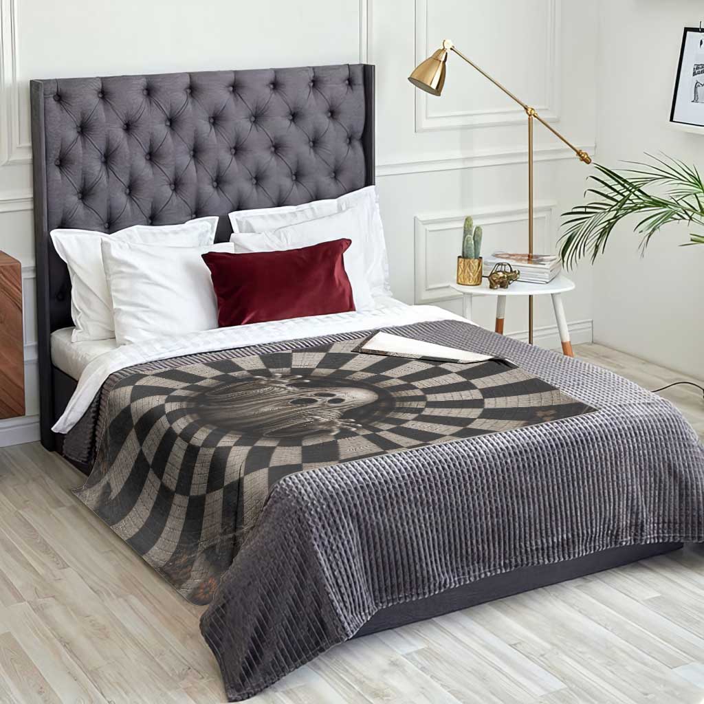 Spooky Screaming Ghost 3D Halloween Optical Illusion Throw Blanket Boo Sheet Checkerboard Vortex Graphic
