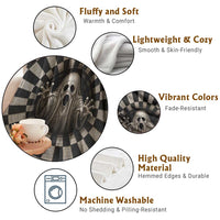 Spooky Screaming Ghost 3D Halloween Optical Illusion Throw Blanket Boo Sheet Checkerboard Vortex Graphic