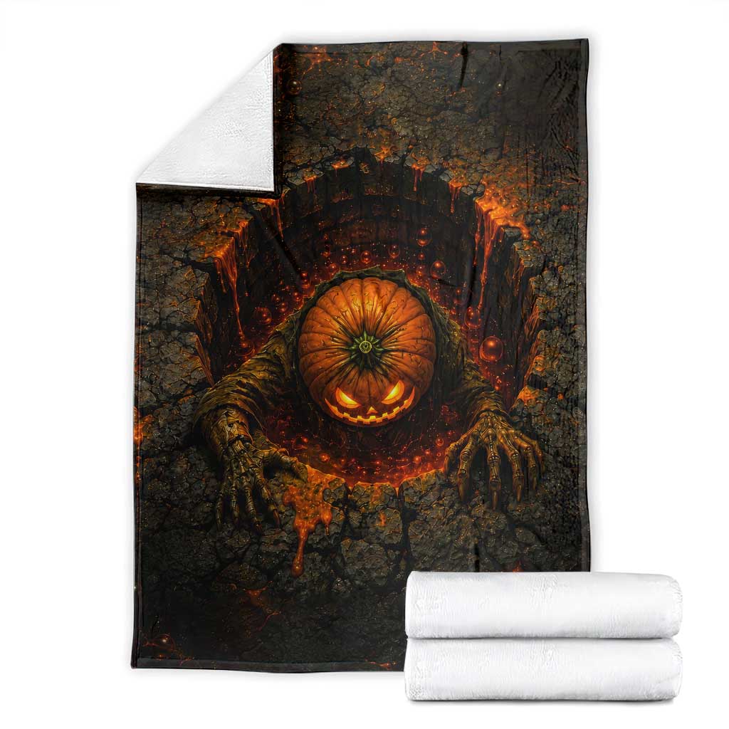 Spooky Pumpkin Monster Crawling Out 3D Halloween Optical Illusion Throw Blanket Lava Pit Horror Graphic