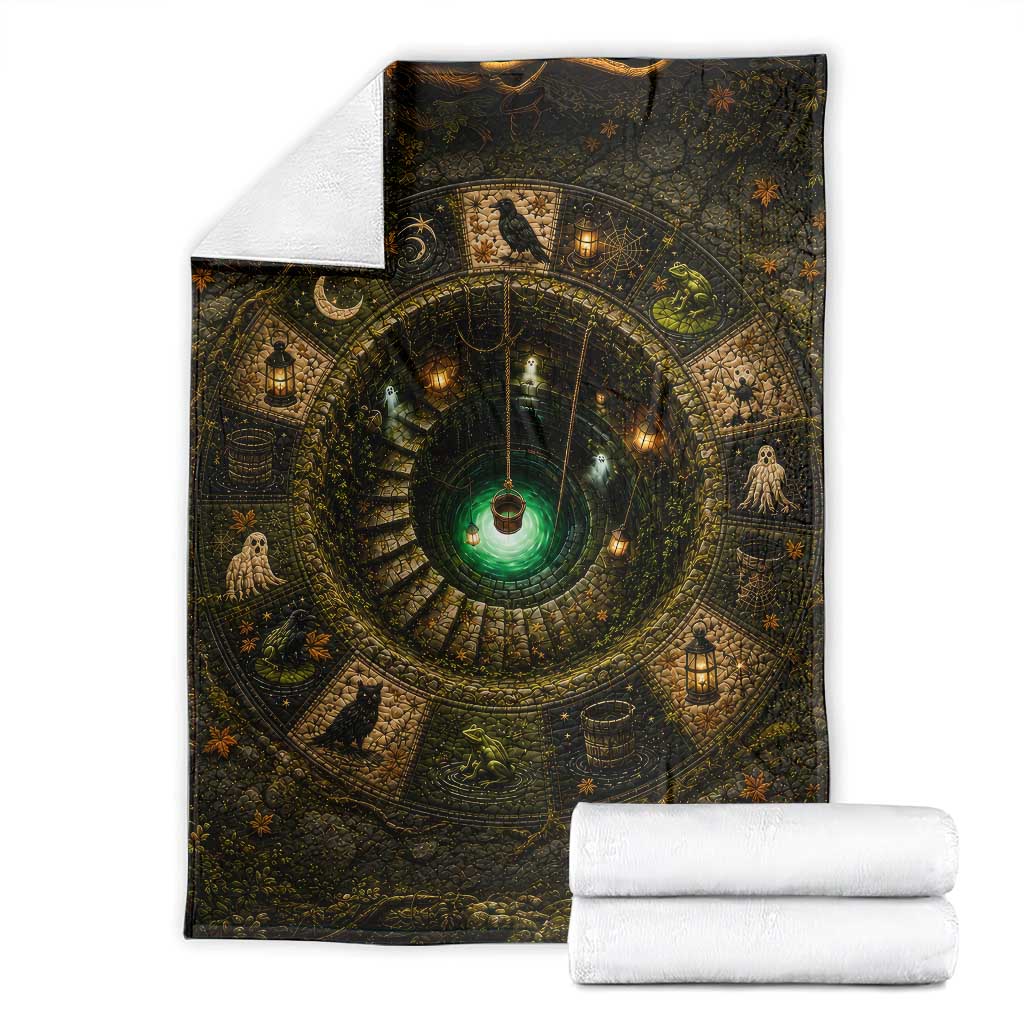 Spooky Halloween Enchanted Wishing Well 3D Halloween Optical Illusion Throw Blanket Witchy Dark Fantasy Graphic
