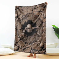 Skeleton Emerging From Cracked Earth Pit 3D Optical Illusion Throw Blanket Spooky Halloween Gothic Horror Graphic