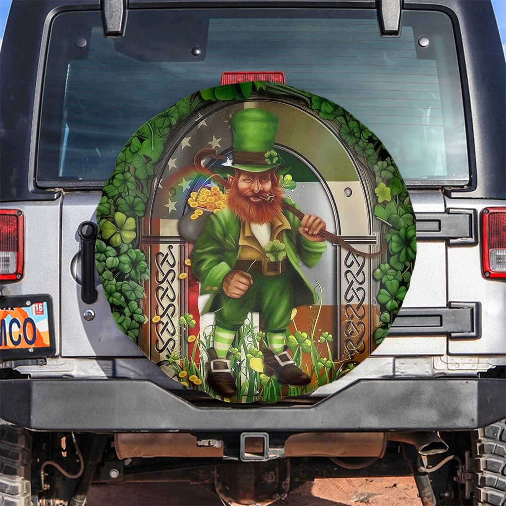 Happy St Patrick's Day Leprechaun Spare Tire Cover American Irish Flag