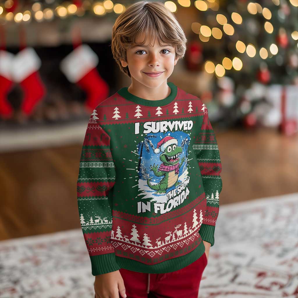 I Survived The Snow In Florida Knitted Sweatshirt Funny Crocodile