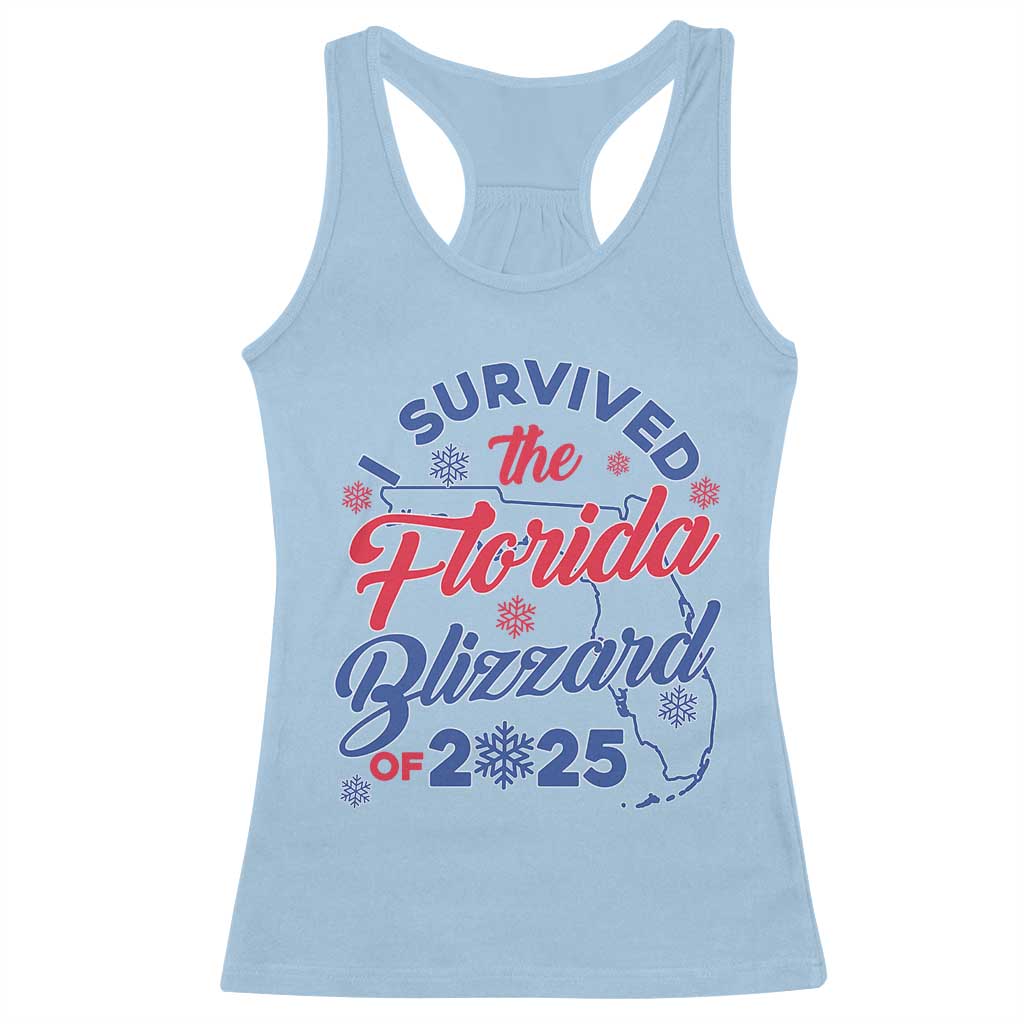 Light blue racerback tank top with printed Florida Blizzard graphic