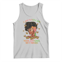Light heather women's tank top with illustrated queen portrait and text graphic