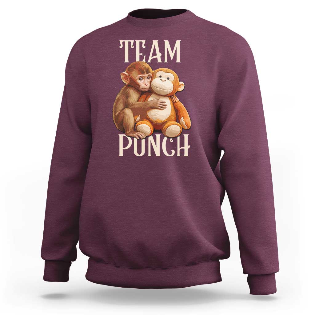 Team Punch Cute Baby Monkey Hugging Plush Toy Graphic Sweatshirt