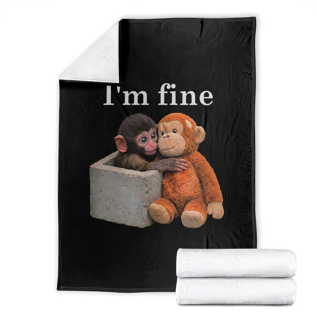 I’m Fine Viral Punch Monkey Meme Throw Blanket Cute Baby Monkey Hugging Plush Emotional Humor Gift