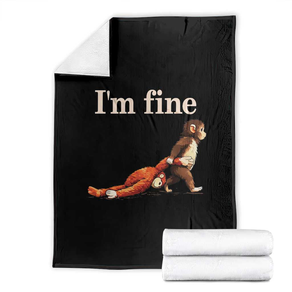 I’m Fine Funny Monkey Meme Throw Blanket Viral Punch Baby Monkey Relatable Cute Gift