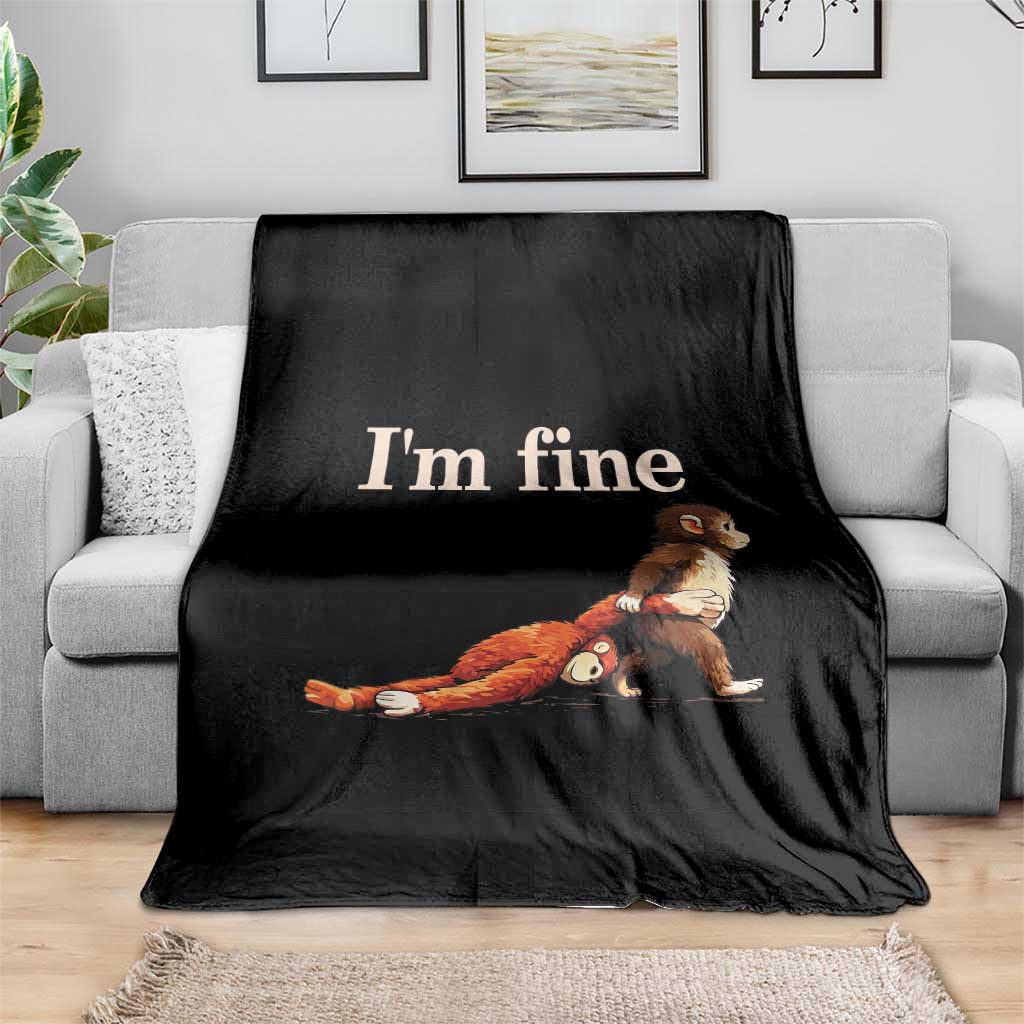 I’m Fine Funny Monkey Meme Throw Blanket Viral Punch Baby Monkey Relatable Cute Gift