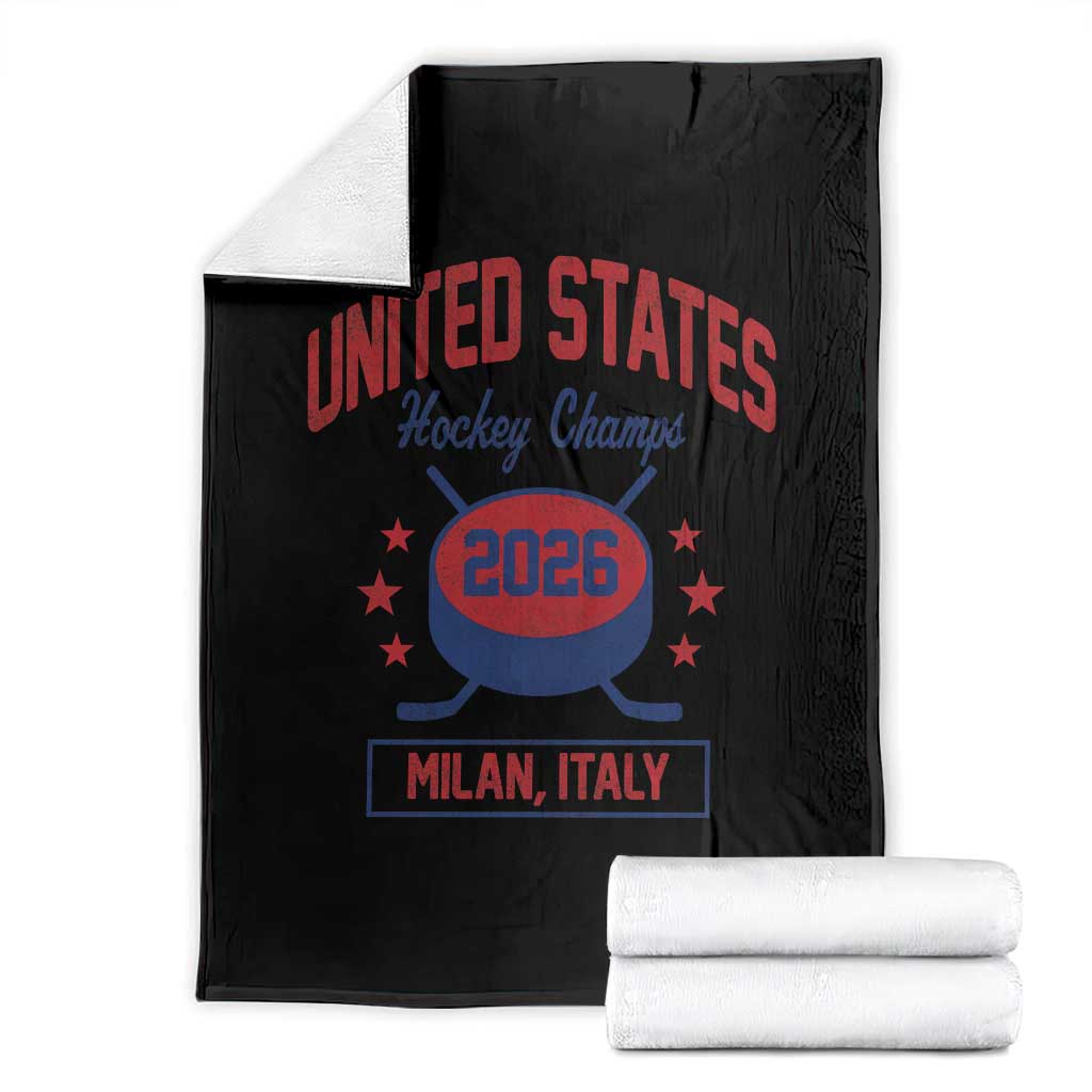 United States Hockey Champs 2026 Milan Italy Throw Blanket Patriotic USA Gold Medal Winter Games Fan