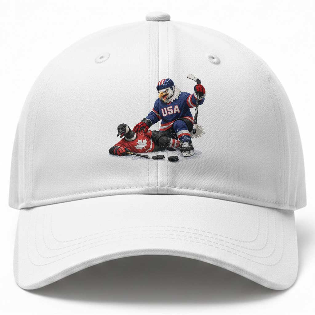 USA Eagle Vs Canada Loon Rivalry Graphic Baseball Cap Funny Sports Fan Ice Hockey Game Day Supporter