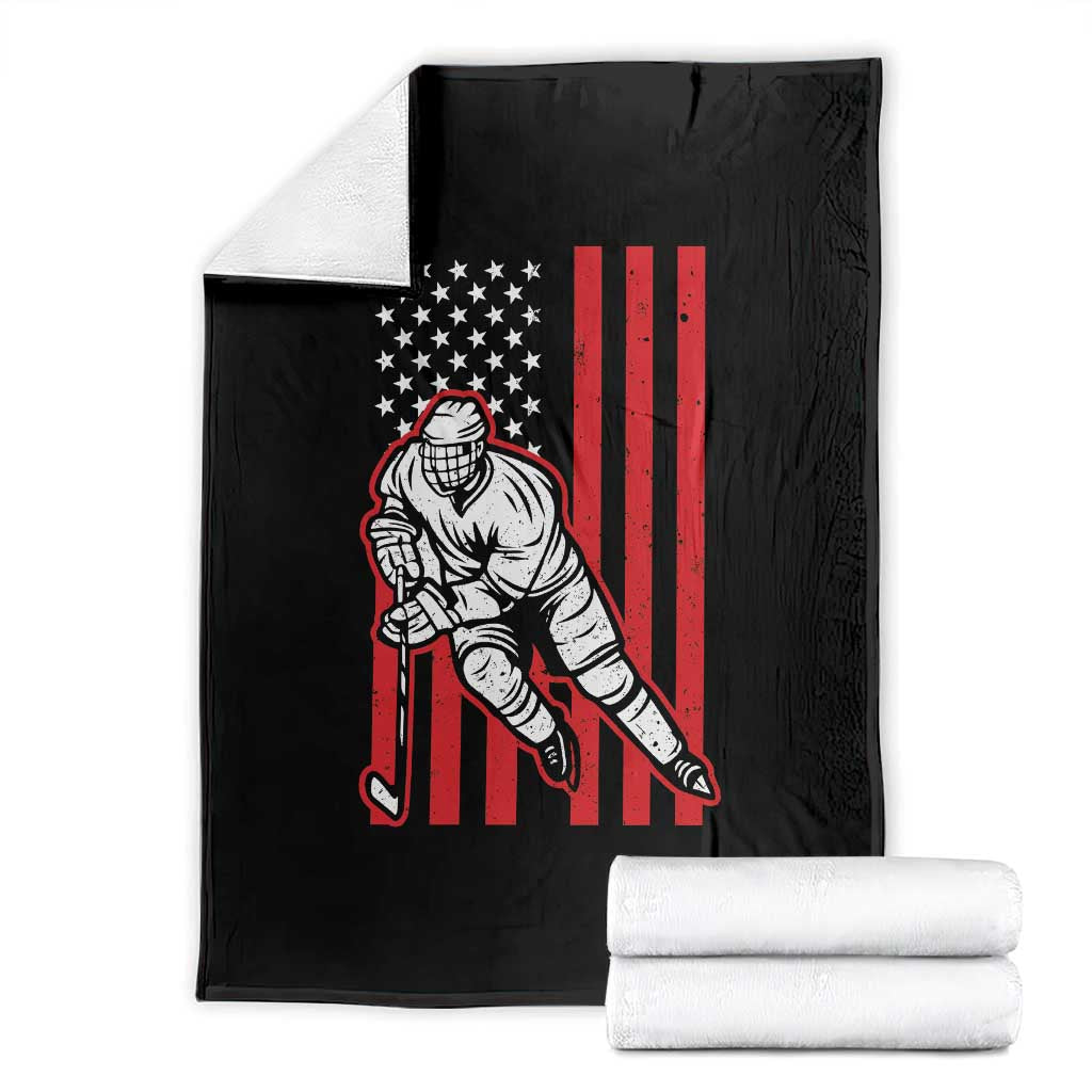 Patriotic American Flag Ice Hockey Player Throw Blanket Stars And Stripes Sports Graphic