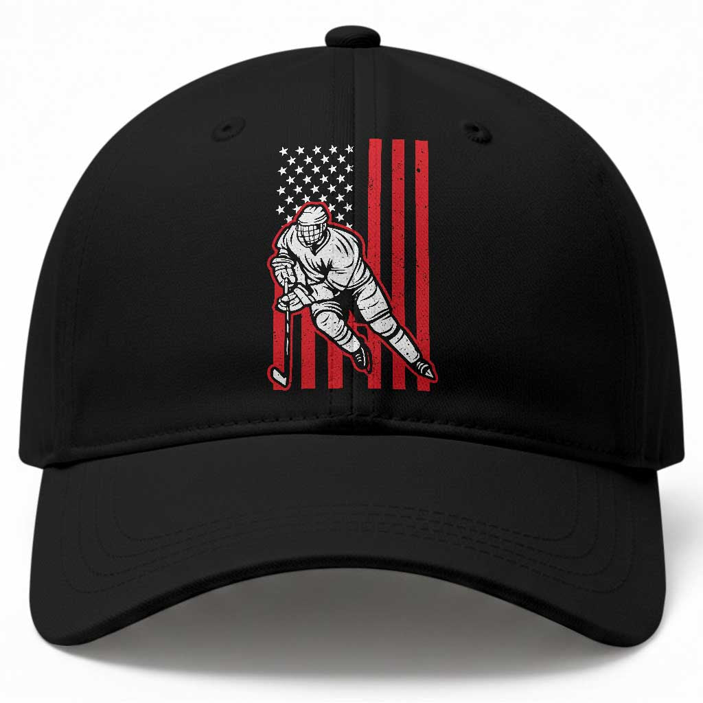 Patriotic American Flag Ice Hockey Player Baseball Cap Stars And Stripes Sports Graphic