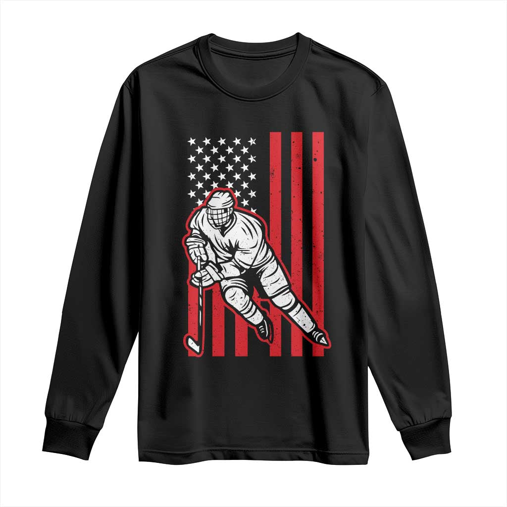 Patriotic American Flag Ice Hockey Player Long Sleeve Shirt Stars And Stripes Sports Graphic