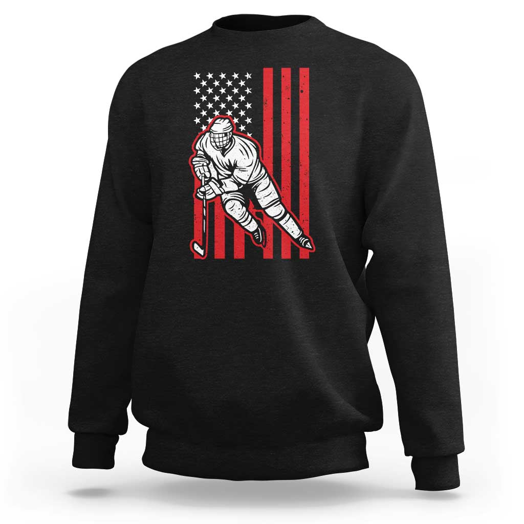 Patriotic American Flag Ice Hockey Player Sweatshirt Stars And Stripes Sports Graphic